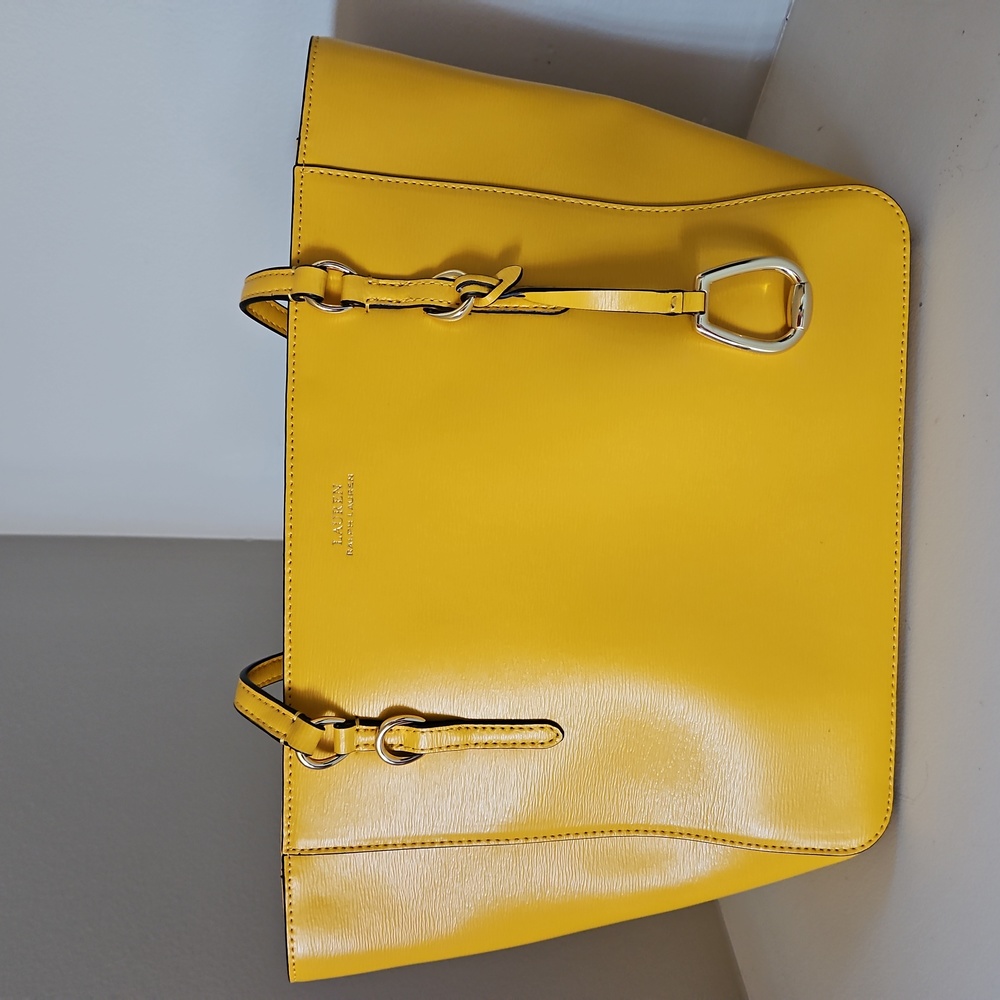 Laurel Ralph Lauren Small Crosshatch Leather Tote in Yellow!